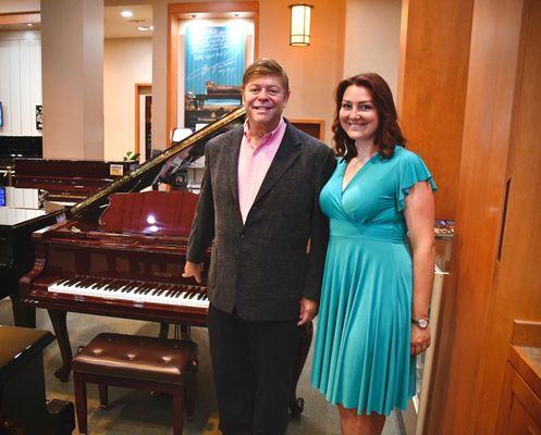 Hollywood Piano CEO Glenn Trebitz pictured with Sixth Generation Petrof Owner Anna Petroff in our Santa Ana Orange County location.