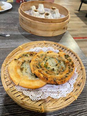 Scallion Pancakes~ It was the best I've ever had! Nice and flaky and surprisingly thick like a pizza!