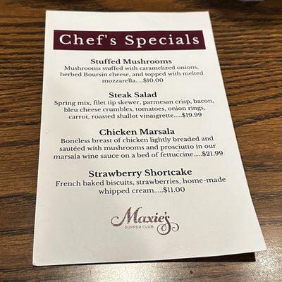 Specials menu