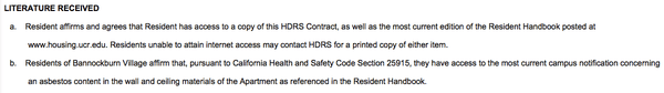 Bannockburn Housing Contract and Handbook Detail on Asbestos Warning