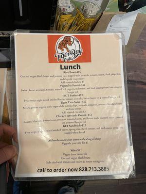 Lunch menu