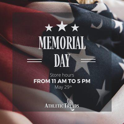 Memorial Day Special Hours: Join us from 11 am to 5 pm