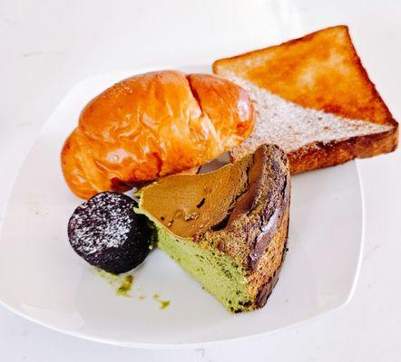 Matcha Cheesecake, Butter Roll, Toast, Brionie