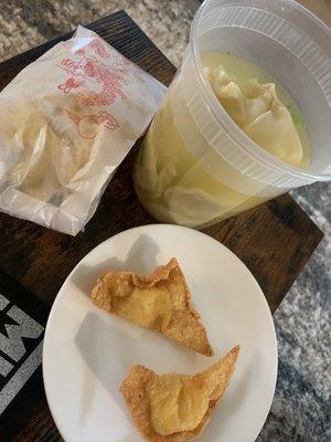 Wonton soup and crab rangoons