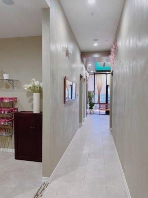 Hallway to private pedi spa