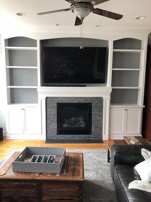 Newly remodeled fireplace and custom built-ins 2. Now we just have to decorate!