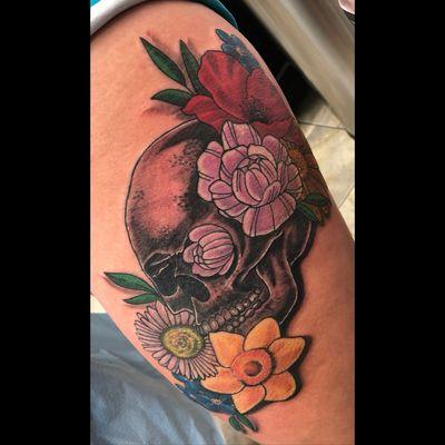 Skull and flowers by Kate