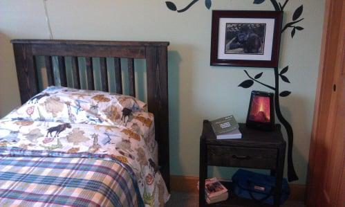 Twin Mission single bed frame and headboard with night stand.