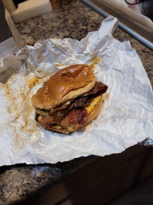 This is a double smash burger with bacon. It's fire a little pricey but definitely worth it