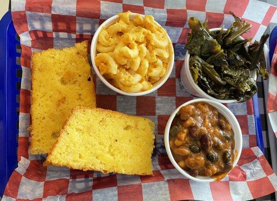 #10 Private James Mills - Sides (corn bread, mac & cheese, collard greens, baked beans)