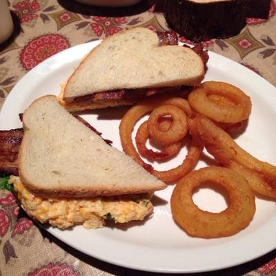 VJ's FGBLT (fried green tomatoes, pimento cheese spread, bacon, lettuce)