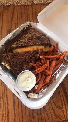 Reuben with sweet potato fries.