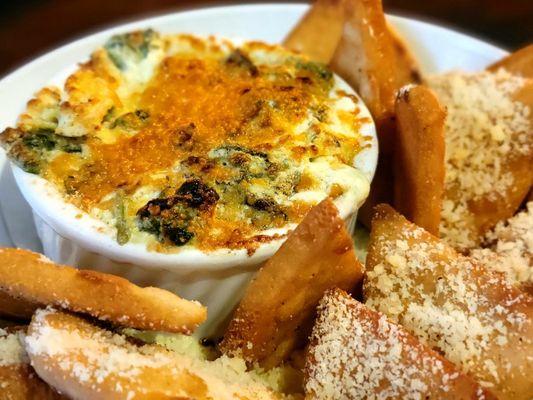 Spinach Artichoke Dip with fried pita