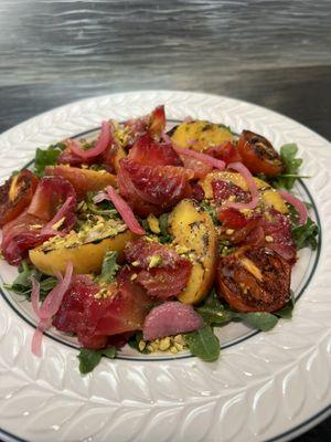 Roasted peach salmon salad