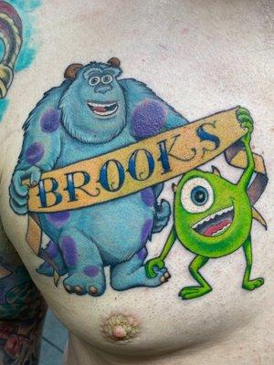 Disney Pixar Sully and Mike Wazowski tattoo @melonstamp