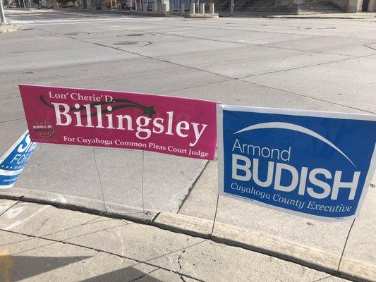 Midterm Election Voting, campaign signs - outside the Cuyahoga County Board of Elections (on November 4, 2018)