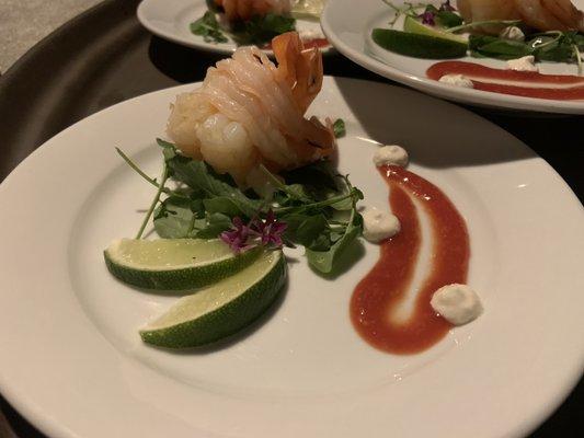 Poached Shrimp with Lime, Tartar Sauce and House-made Cocktail Sauce.