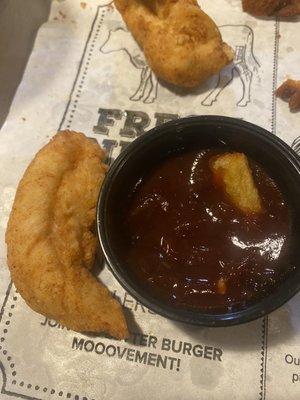 Supposed to be 5 Piece Tenders Meal, the tenders were as big as the small dip pots.