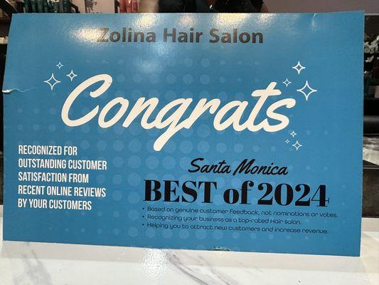 Awards the best Salon on Santa Monica