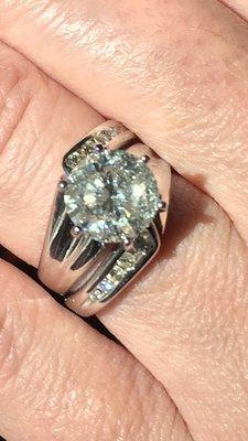 Beautiful 3.03 diamond with wedding band.  Phone picture can't do it justice.