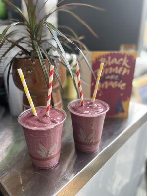 Lavender love smoothie with the organic berries, lavender syrup mango bananas and blueberries