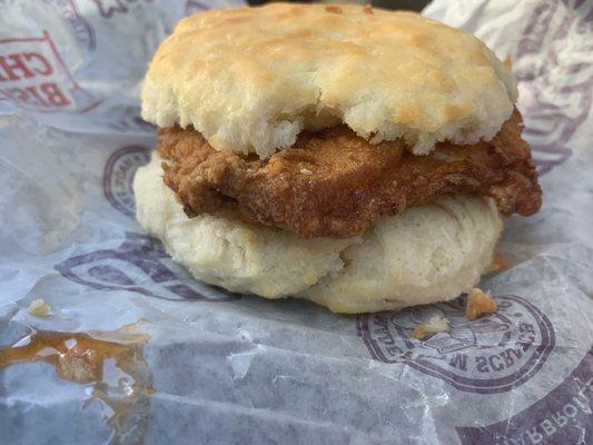 Hot honey hand-breaded chicken biscuit