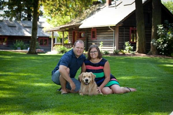 Drs. Chris & Jen Aliment with their dog Fenway.