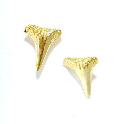 Custom cast Fernandina Beach shark tooth earrings in solid 14kt gold. Lindy's exclusive.