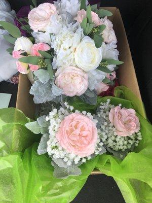 Preparing to ship my flowers to the out of state wedding location. Can't tell they are artificial, can you??