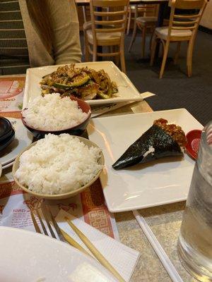 Hand roll and teriyaki plate. My wife wouldn't recommend the teriyaki plate.