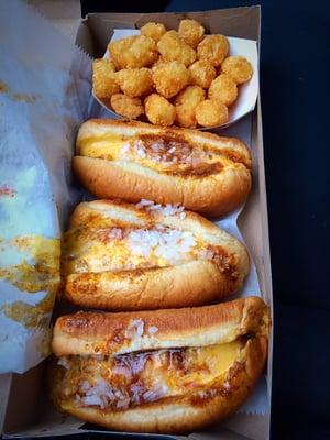 Cheese Coneys and tator tots