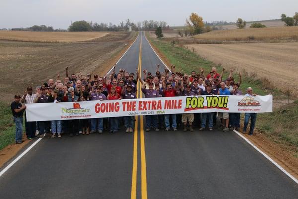 Our staff assembled for the Grand opening of our fully paved route "Nordstrom's Drive" via 480th Ave.