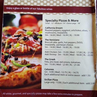 Menu - Specialty pizzas & more