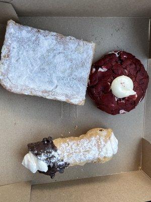 Lemon Bar $4, Red Velvet Cookie $3, Cannoli $3 - All were delicious!