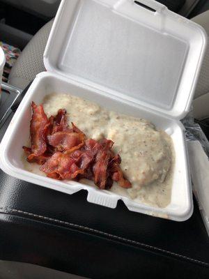 Half order of biscuits and gravy and bacon