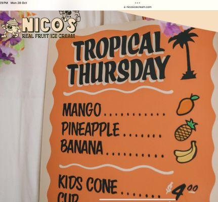 Tropical Thursday Menu