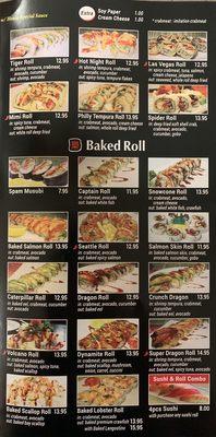 Sushi menu