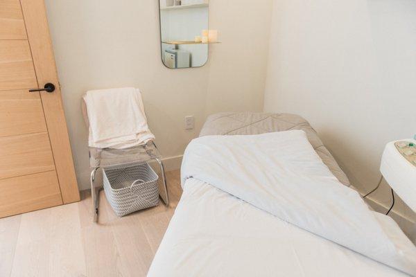 Inside a treatment room. Each room is equipped with HEPA air filters and treatment tables are heated.