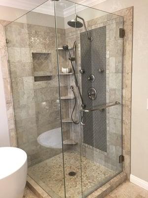 Shower with additional body sprayers roughed in by RWB Plumbing