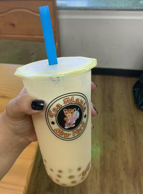 Pumpkin spice bubble tea with Mango popping bubbles