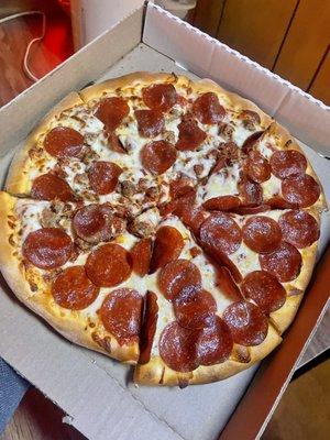 Half Pepperoni/Half Pepperoni & Sausage (To Go). Dinner 1/17/2023