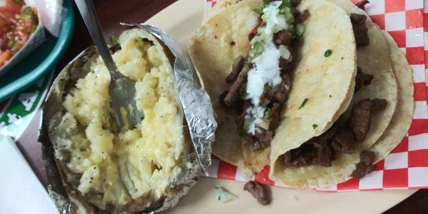 Sirloin tacos and a baked potato