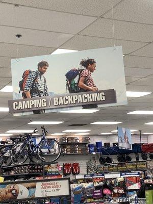 Camping/backpacking signage inside store