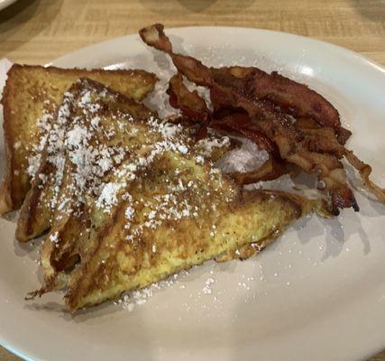 French Toast with Powdered Sugar  With Bacon