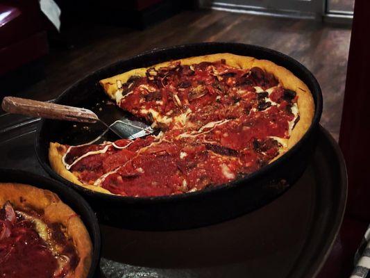 Supreme Deep Dish with Pepperoni and no green peppers