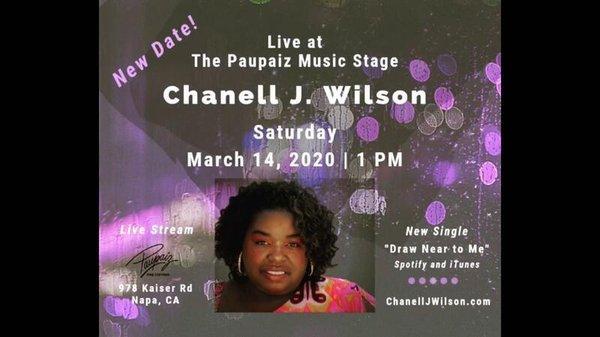 Chanell J. Wilson - singer / songwriter coming to Napa on March 14, 2020 to The Paupaiz Music Stage (LIVESTREAM ON FACEBOOK ONLY)