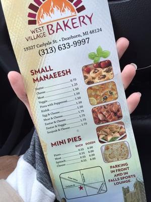 Take out menu