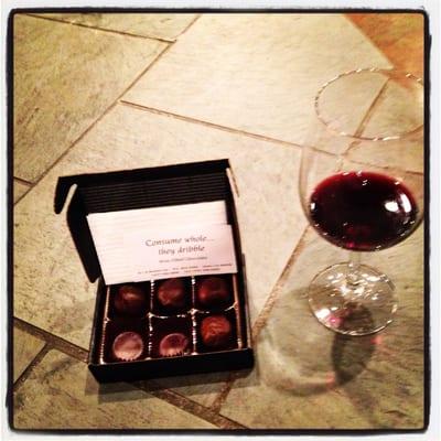 Cabernet dessert wine paired with Syrah filled dark chocolates