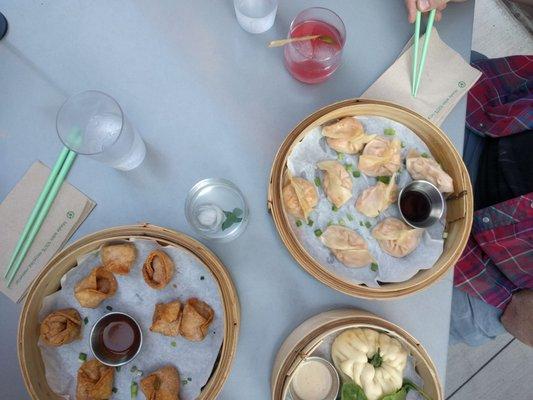 Steamed kimichi tofu on right, delicious tofu curry bao in the middle and friend Chipotle tofu on the left