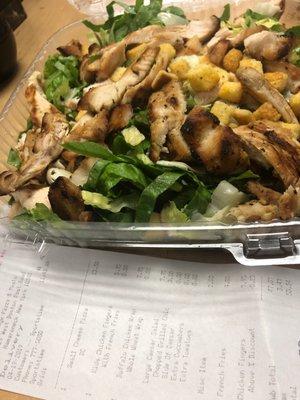 Asked for a grilled chicken salad with cucumbers and tomatoes, it's even on the receipt .They should double check orders!